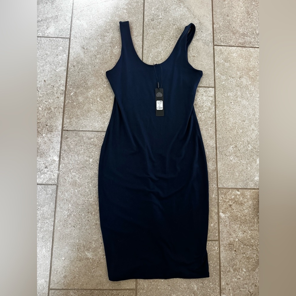 Fashion Nova Double Scoop Midi Dress - Navy, L